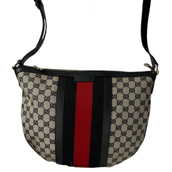 Gucci Monogram Vintage Web Medium Half Moon Hobo Handbag Crossbody - Picture 10 of 14